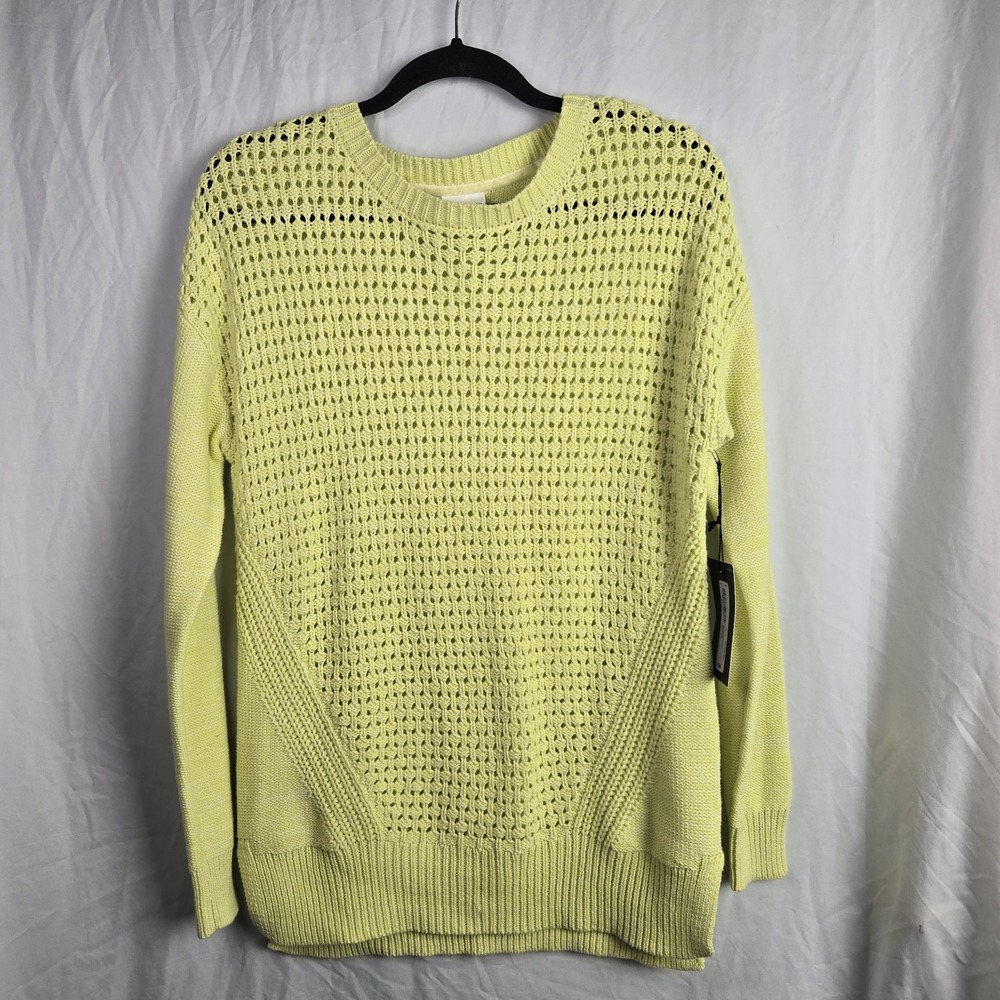 Stylus Sweater Open Weave Cotton Acrylic Pullover Yellow Women's Medium Coastal